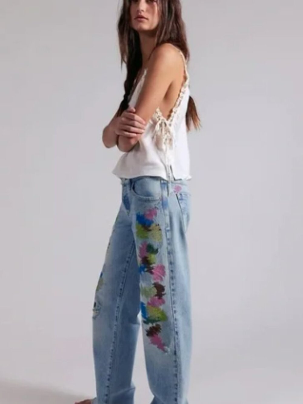NWT FREE PEOPLE WE THE FREE Tennessee Low-Rise Embroidered Boyfriend Jeans - Picture 3 of 5